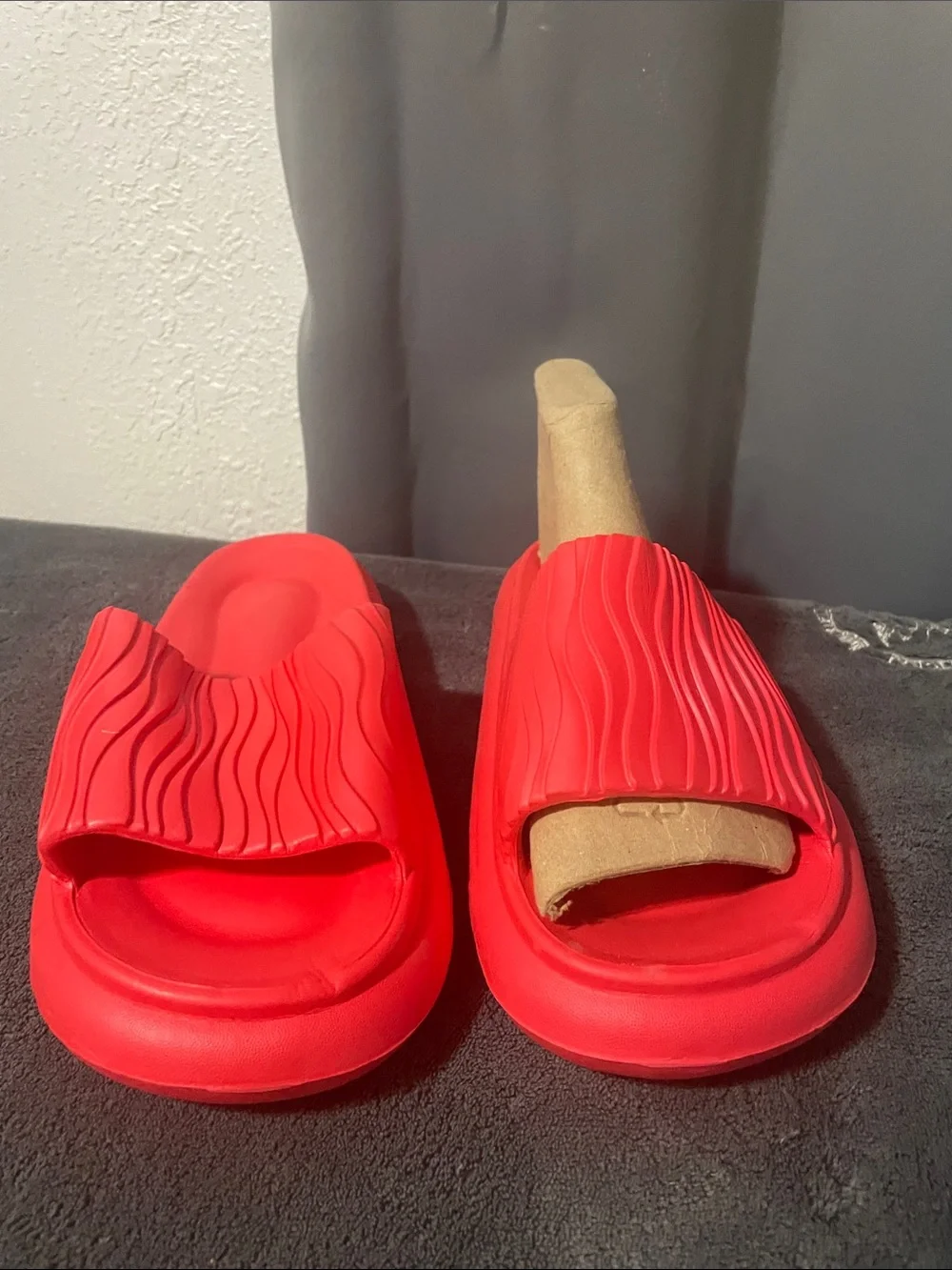 Women’s Red Slide Sandals - Cushioned Textured Strap NWOT